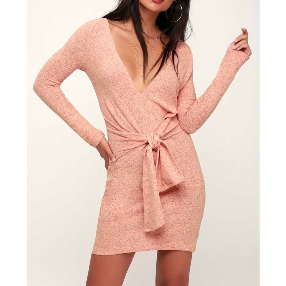NWT Free People Ginger Heathered Rust Orange Tie-Front Sweater Dress Sz Medium